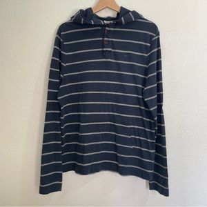 Vintage Abercrombie & Fitch Muscle Striped Lightweight Henley Hoodie - Blue/Gray